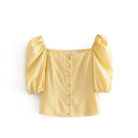 Square neck yellow color blouse women puff sleeve vintage summer blouses and tops fashion plaid shirt lady blouses femme blusa-in Blouses & Shirts from Women's Clothing on Aliexpress.com | Alibaba Group