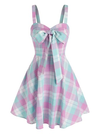 [24% OFF] 2021 Sleeveless Plaid Print Bowknot Detail Dress In Multicolor | DressLily
