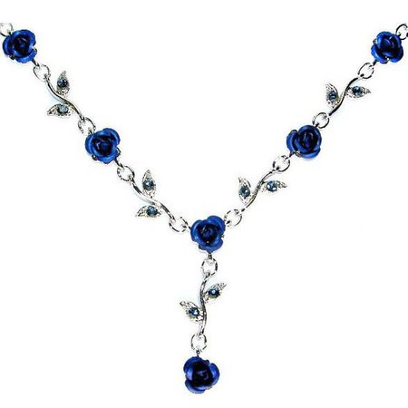 Swarovski Crystal Sapphire Royal Blue Rose Flower Floral Charm Pendant Chain Necklace Christmas Best Friend Bridal Bridesmaid Jewelry Gift
