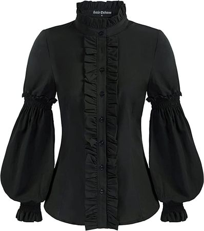 Women's Elegant Blouse Vintage Retro Stand Collar Long Sleeve Tops Shirt Black S at Amazon Women’s Clothing store