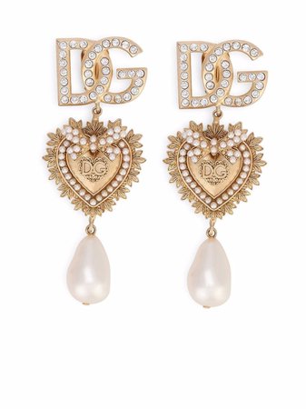 Shop Dolce & Gabbana Sacred Heart logo drop earrings with Express Delivery - FARFETCH