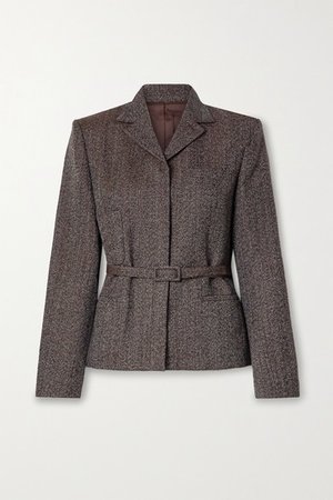 Belted Wool-tweed Blazer - Dark brown