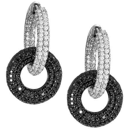Interlocking Hoop Earrings with White and Black Diamonds Two in One Style For Sale at 1stdibs