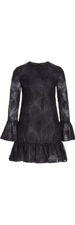 Valentino Ruffle Camellia Organza Shift Dress Black