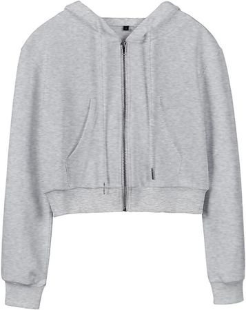 Hooever Womens Cute Workout Cropped Zip Up Drawstring Hoodie Sweatshirt Jacket (Grey, M) at Amazon Women’s Clothing store