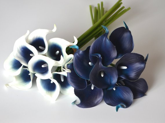 Navy Blue Picasso Calla Lilies Real Touch Flowers DIY Wedding | Etsy