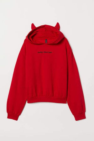Printed Hooded Sweatshirt - Red