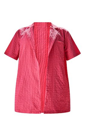 Hot Pink Textured Oversize Short Sleeve Shirt | PrettyLittleThing USA