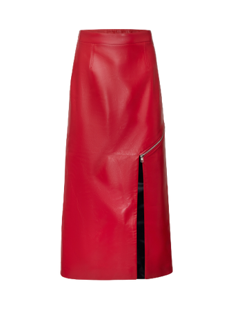 Alexander McQueen - Leather Zip Slash Pencil Skirt in Welsh Red