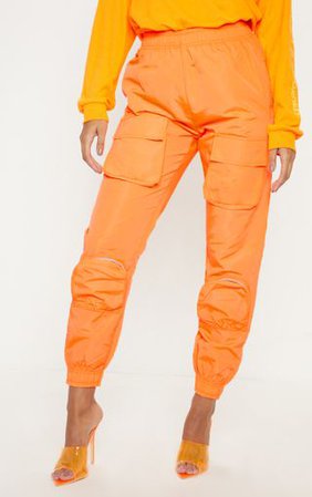 Neon Orange 3D Pocket Jogger | Trousers | PrettyLittleThing