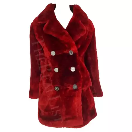 F/W 1996 Gucci by Tom Ford Deep Red Double Breasted Shearling Coat For Sale at 1stDibs