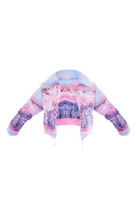 Plt Plus Ski Pink Landscape Print Puffer Coat | PrettyLittleThing USA
