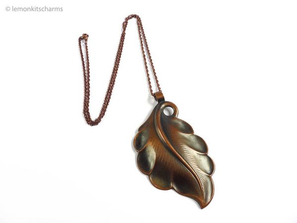 Vintage Copper Leaf Pendant Necklace Jewelry 1970s 70s | Etsy