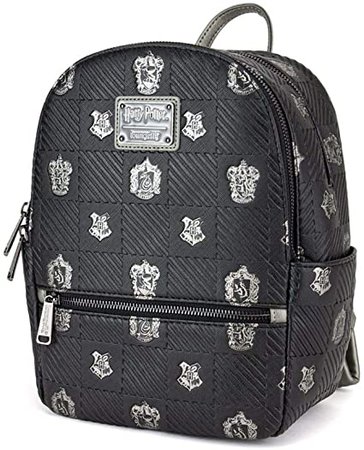 Loungefly x Harry Potter Hogwarts Houses Crests Mini Backpack, Black