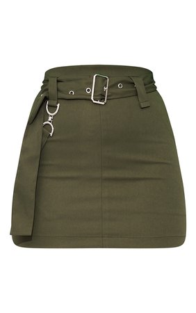 Khaki Woven Utility Buckle Detail Mini Skirt | PrettyLittleThing USA
