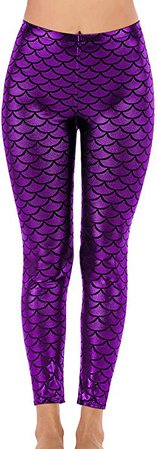 Alaroo Halloween Shiny Fish Scale Mermaid Leggings for Women Pants S-4XL at Amazon Women’s Clothing store
