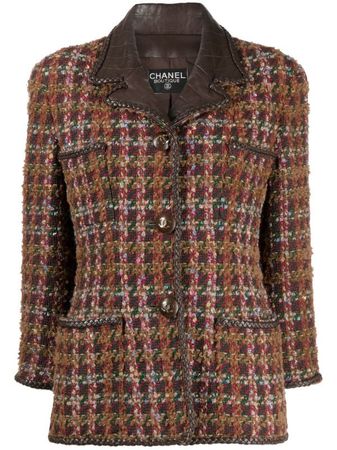 Chanel Brown Tweed Plaid Jacket