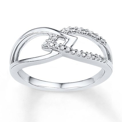 Kay - Midi Leaf Ring Diamond Accents Sterling Silver
