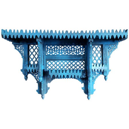 Moroccan Blue Wooden Wall Shelf For Sale at 1stdibs