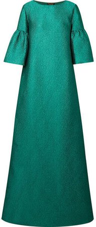 Reem Acra - Metallic Silk-cloqué Gown - Emerald