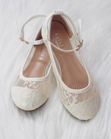 Ivory New Lace Ballet Flats With Ankle Strap – Kailee P. Inc.