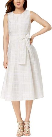 Calvin Klein Women's Sleeveless Plaid Fit and Flare with Self Sash Dress at Amazon Women’s Clothing store
