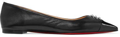 Predupump Embellished Patent-leather Trimmed Leather Point-toe Flats - Black