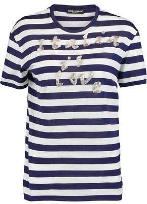 Bead-embellished Striped Cotton-blend Jersey T-shirt