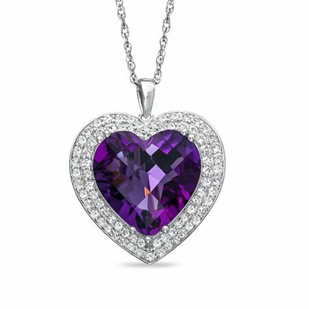Heart-Shaped Lab-Created Amethyst and White Sapphire Heart Pendant in Sterling Silver | Amethyst February Birthstone | Birthstones | Collections | Zales