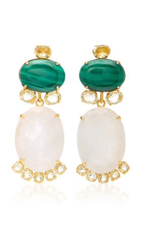 Malachite, Moonstone, and Lemon Quartz 14K Gold-Plated Brass Drop Earrings by Bounkit | Moda Operandi