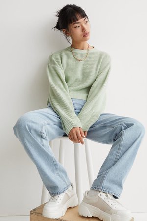 Rib-knit jumper - Light green - Ladies | H&M GB