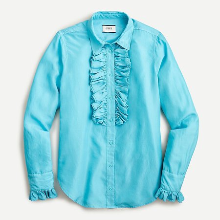 J.Crew: Collection Ruffle Shirt In Garment-dyed Silk blue