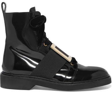 Ranger Embellished Velvet-trimmed Patent-leather Ankle Boots - Black