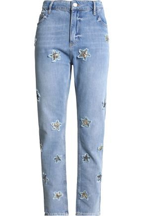 Appliquéd distressed high-rise staight-leg jeans | ZOE KARSSEN | Sale up to 70% off | THE OUTNET