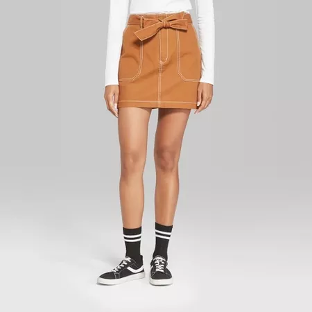 Women's Belted Tie Utility Mini Skirt - Wild Fable Cognac : Target