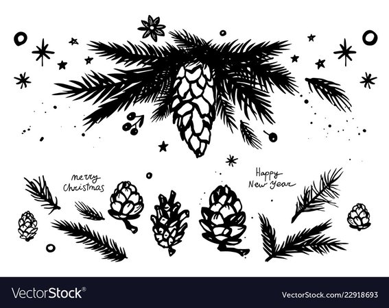 Christmas fir branches andcones set Royalty Free Vector