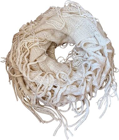 Women's Winter Warm Fashion Fringe Tassel Neck Cozy Knit Cable Solid Color Infinity Loop Cowl Scarf (Khaki) at Amazon Women’s Clothing store
