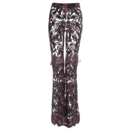 Gucci by Tom Ford purple embroidered lace flared evening pants, fw 1999 For Sale at 1stdibs