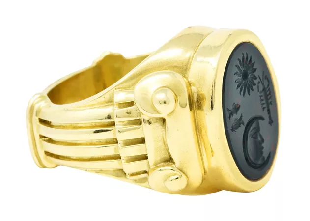 Kieselstein-Cord Bloodstone Intaglio 18 Karat Gold Signet Ring : Wilson's Estate Jewelry | Ruby Lane