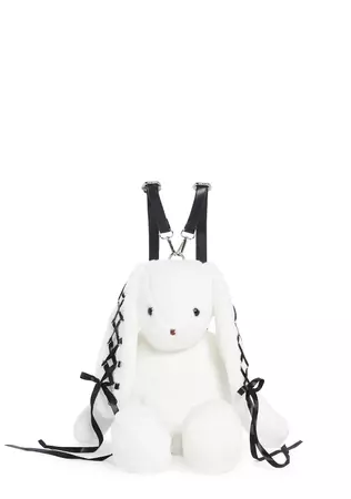 Current Mood Lace Up Bunny Plush Backpack - White – Dolls Kill