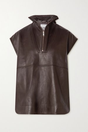 Brown Paneled leather top | GANNI | NET-A-PORTER