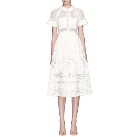 Self-Portrait Mesh lace broderie anglaise pleated dress