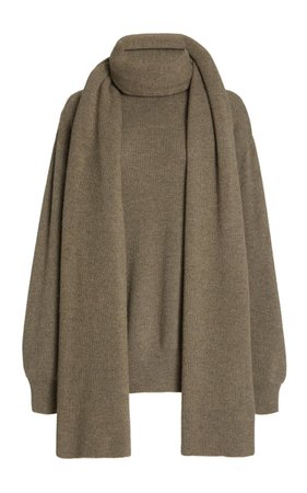 The Frankie Shop Scarf-Detailed Rib-Knit Turtleneck Sweater