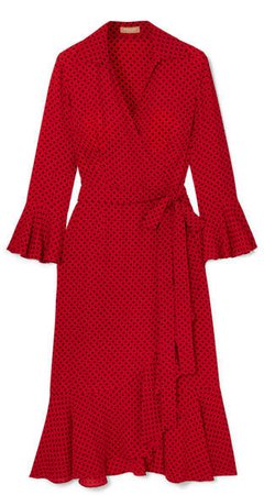 Ruffled Polka-dot Silk-georgette Wrap Dress - Red