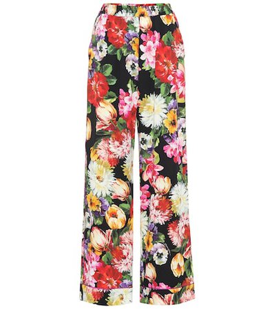 Floral-printed stretch silk pants