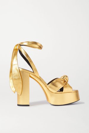 Gold Bianca knotted metallic leather platform sandals | SAINT LAURENT | NET-A-PORTER