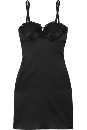 *clipped by @luci-her* Black Lace-trimmed stretch-silk charmeuse mini dress | Fleur du Mal |