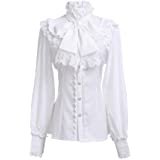 Nuoqi Women Lolita Stand-Up Collar Lotus Ruffle Shirts White Retro Victorian Blouse GC173B-XXL at Amazon Women’s Clothing store