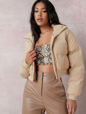 Cropped Snap-Button Puffer Jacket | SHEIN USA
