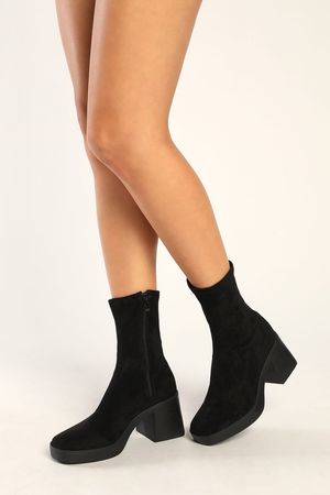 Black Suede Boots - Mid-Calf Boots - Chunky Platform Boots - Lulus